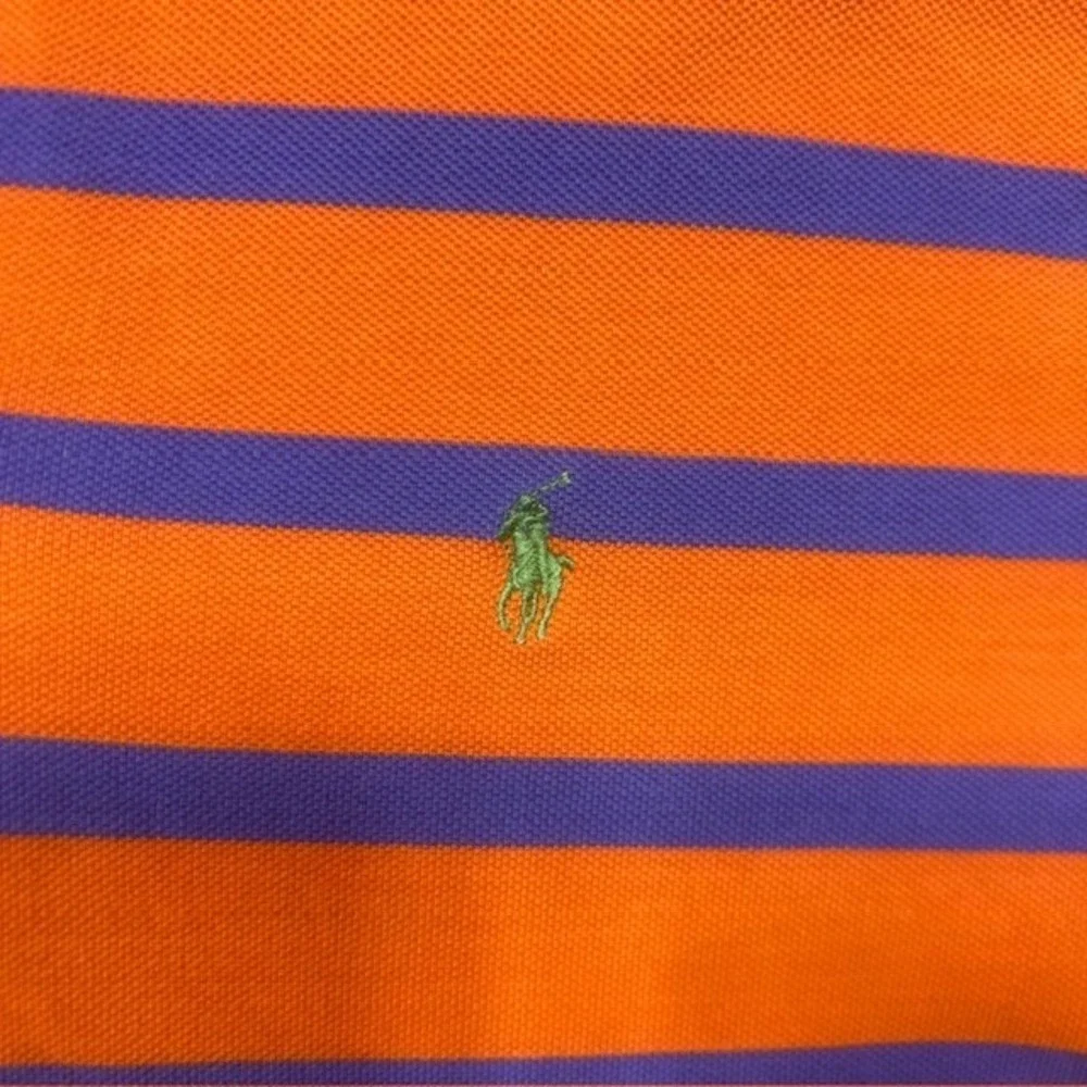 Vintage Ralph Lauren Polo Shirt Mens M Oran Blue Casual Striped Short Sleeve Y2K